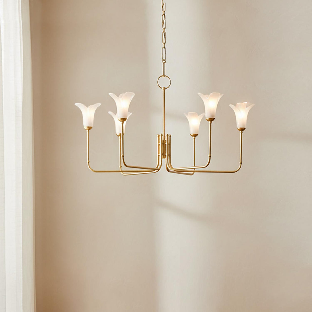 Dahlia 6 Light Chandelier 40", Gold Leaf