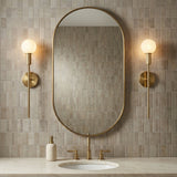 Rex Wall Sconce 22" in Aged Brass and Alabaster for Modern home with Taupe Tile