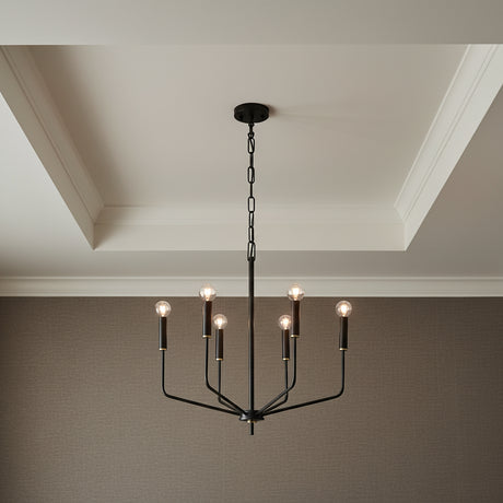 Hollis 6 Light Chandelier 24" for Modern home with Dark Beige Wallpaper