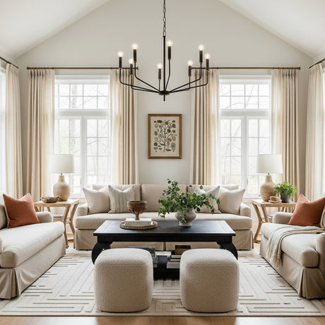 Hollis 8 Light Chandelier 30" for Modern Farmhouse home with Black accents