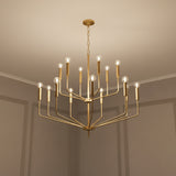 Hollis 15 Light Two-Tier Chandelier 36", Aged Brass for Modern home with Gray Walls