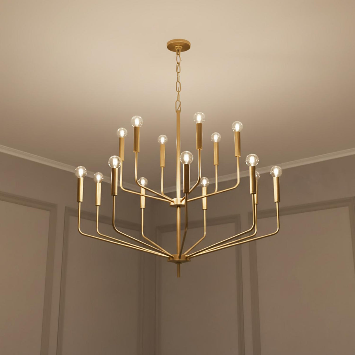 Hollis 15 Light Two-Tier Chandelier 36", Aged Brass