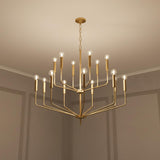 Hollis 15 Light Two-Tier Chandelier 36", Aged Brass