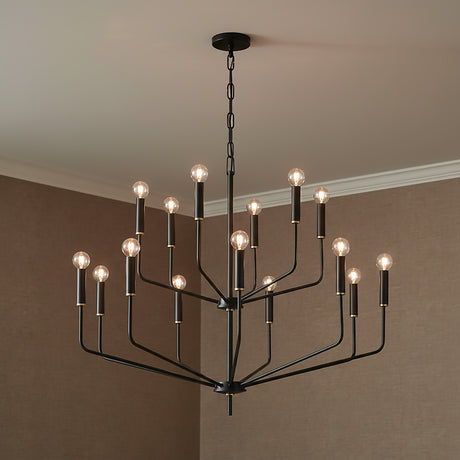 Hollis 15 Light Two-Tier Chandelier 36" for Modern home with Brown wallpaper