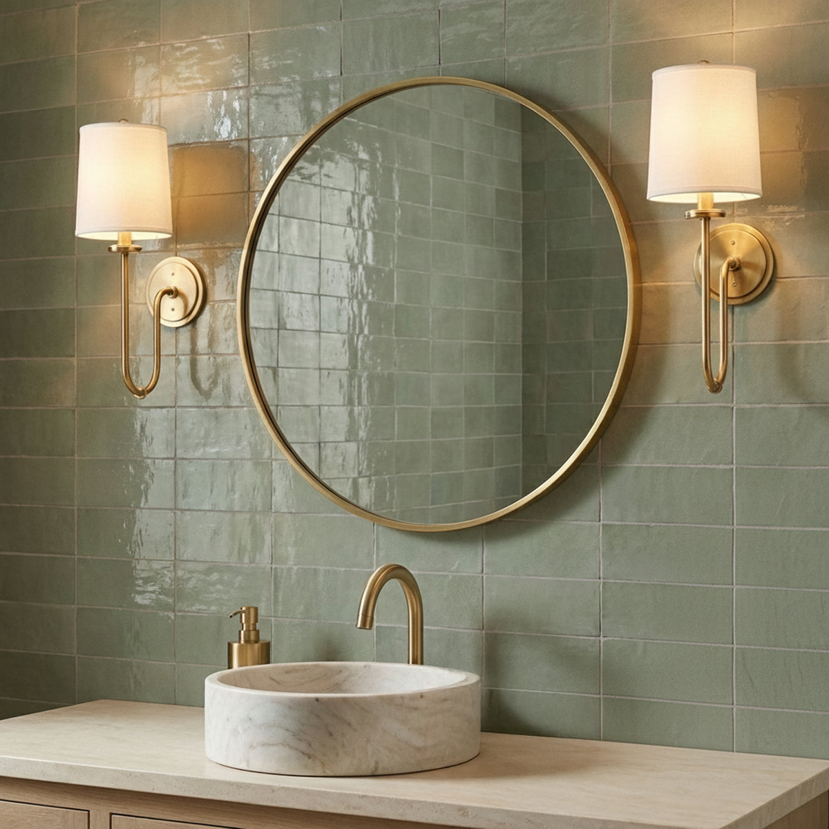 Hayden Wall Sconce 21" for Modern home with Green Tile