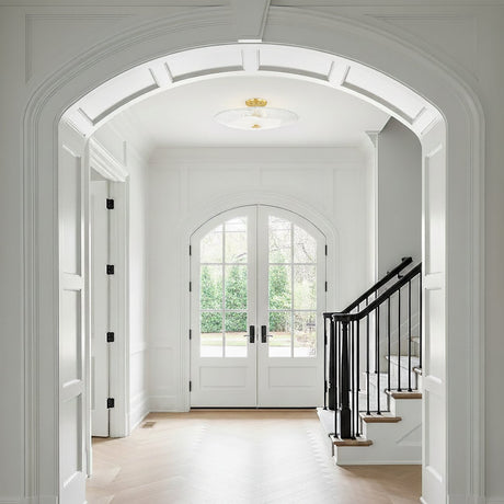 Lacy Semi-Flush 24" Aged Brass with Piastra Glass for Transitional home with White Siding