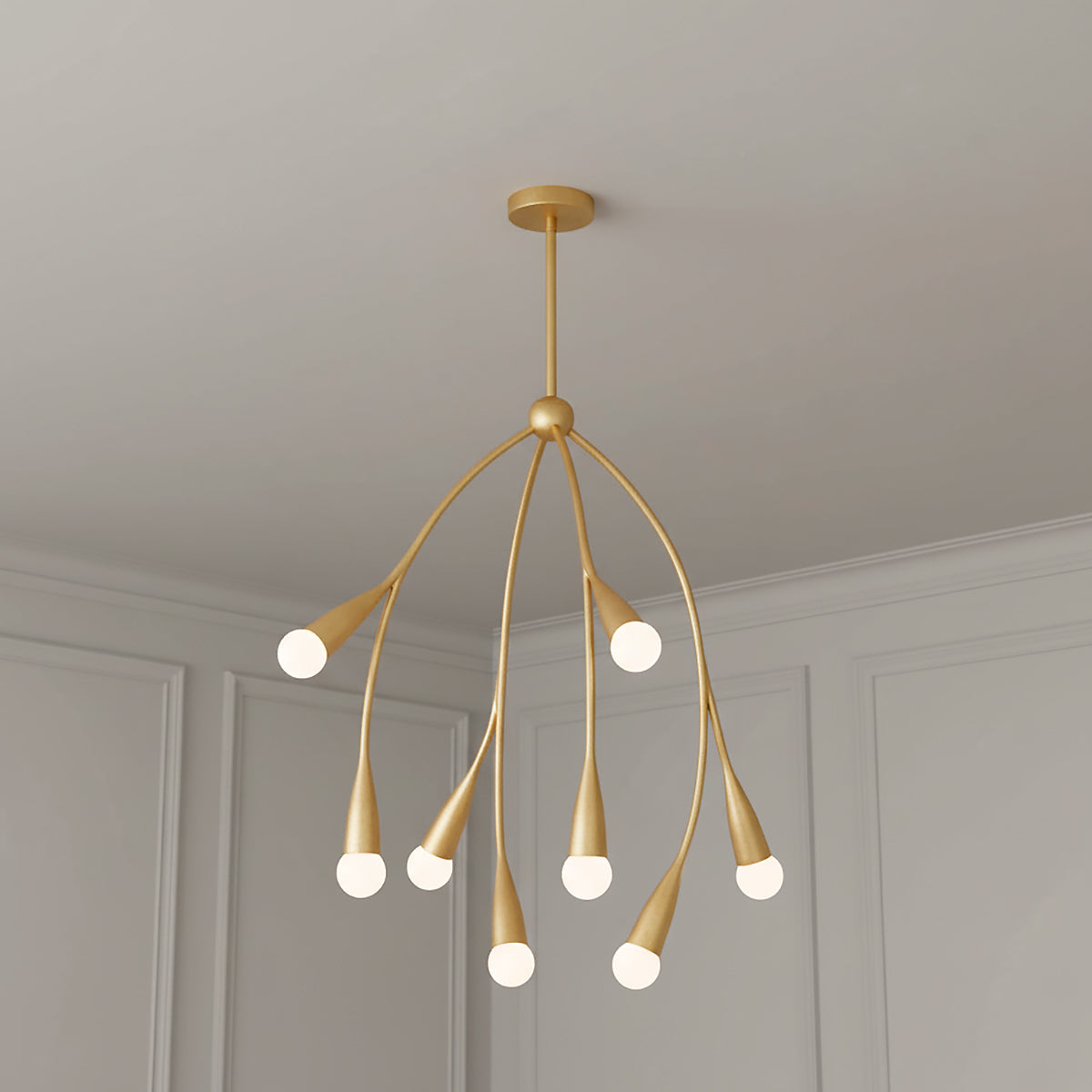 Flora 8 Light Chandelier 24", Gold Leaf for Modern home with White Paneling