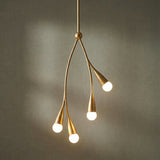 Flora 4 Light Pendant 14", Gold leaf design pendant in a Contemporary Living Room with neutral decor.