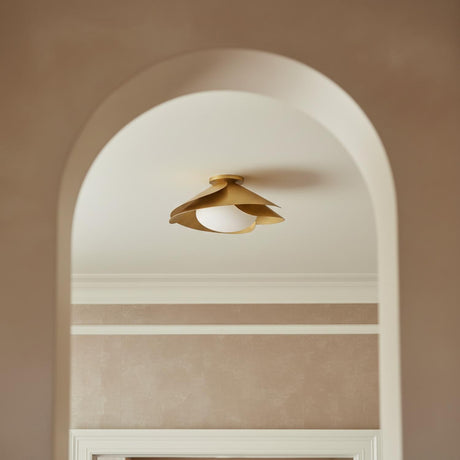 Lola Medium Flush Mount 15", Gold Leaf with Milk Glass