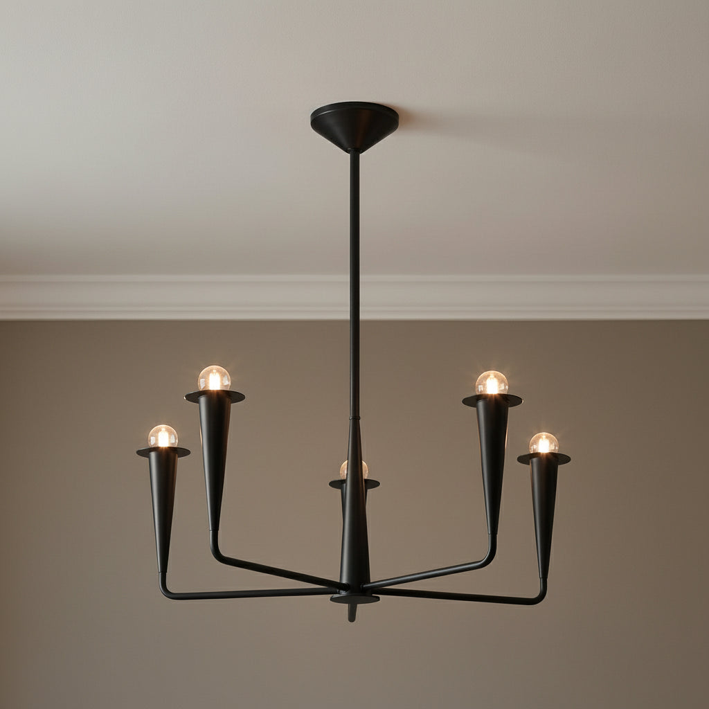 Navie 5 Light Chandelier 30" for Modern home with Black painted wood
