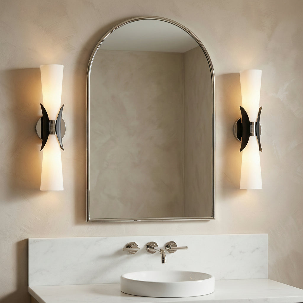 Lawson Wall Sconce 21, Polished Nickel and Soft Black for Modern home with Warm Beige Textured Walls