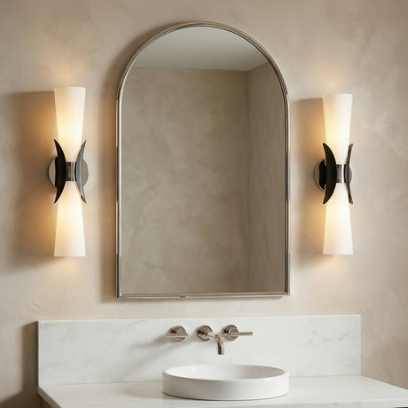 Lawson Wall Sconce 21, Polished Nickel and Soft Black for Modern home with Warm Beige Textured Walls