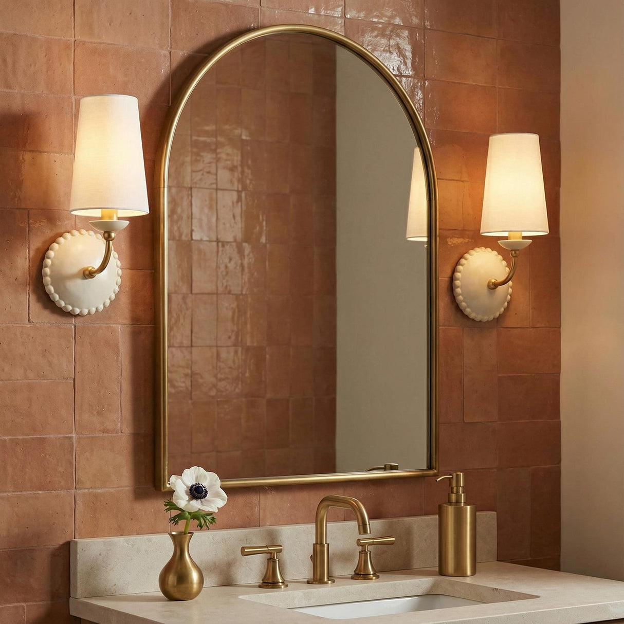 Bonnie Ceramic Wall Sconce, Antique Ivory and Aged Brass