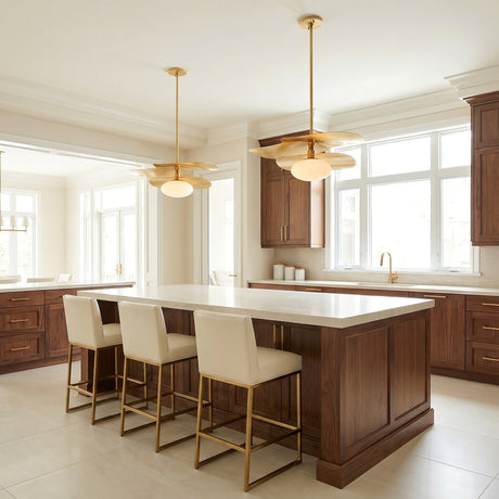 Lyra Pendant 30, Gold Leaf with Opal Glass for Modern home with Warm Beige Tile