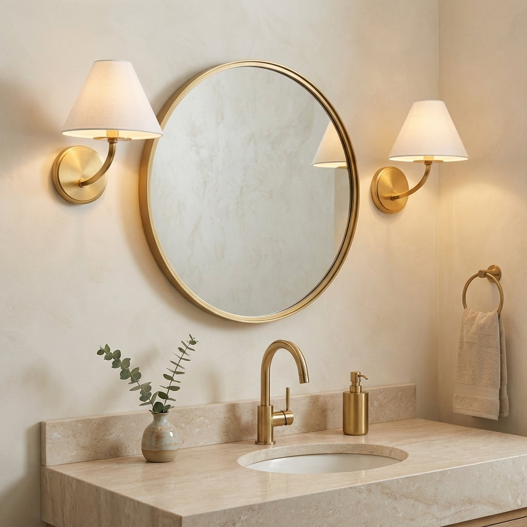 Morgan Wall Sconce 11, Aged Brass for Transitional home with Warm Beige walls