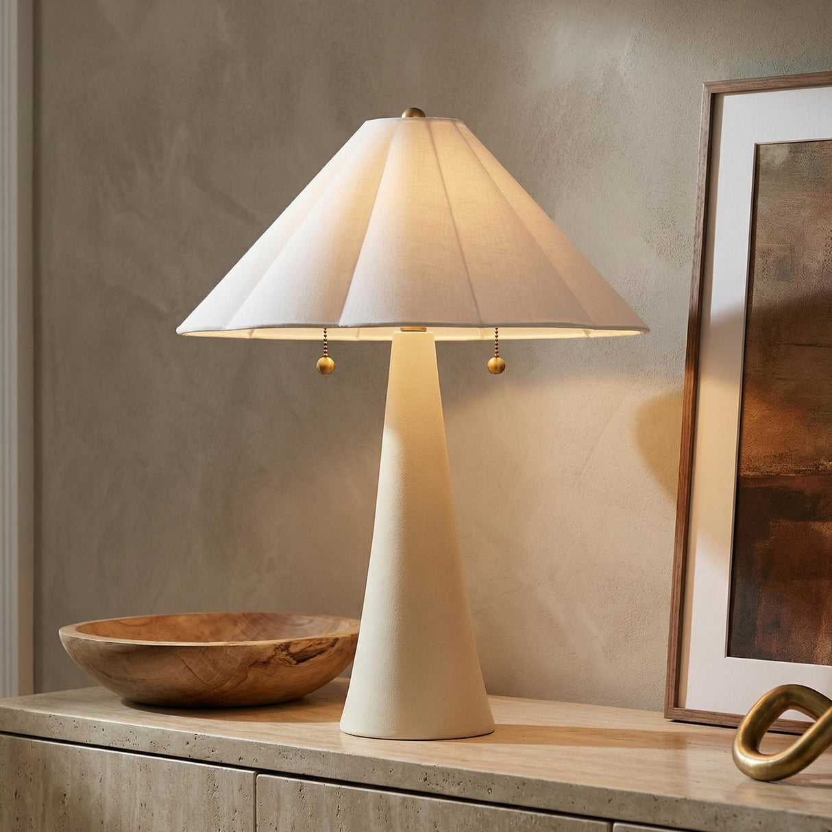 Liza Ceramic Table Lamp 23", Antique Ivory with Brass Accents
