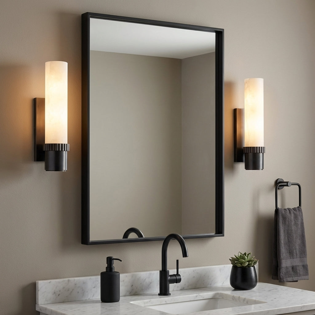 Elias Wall Sconce 15, Old Bronze and Alabaster for Modern home with Taupe Walls