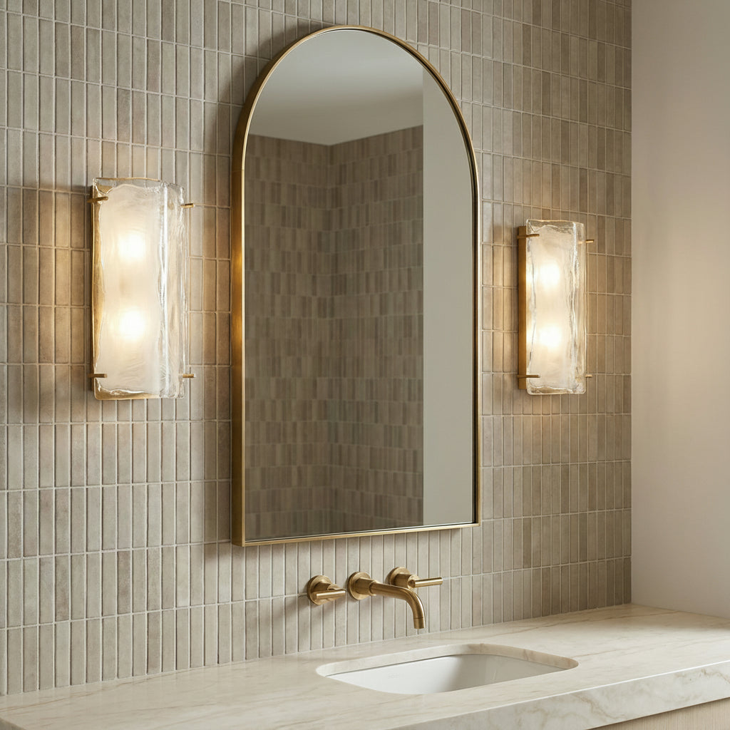 Kira Wall Sconce 13" for Modern home with Beige Tile