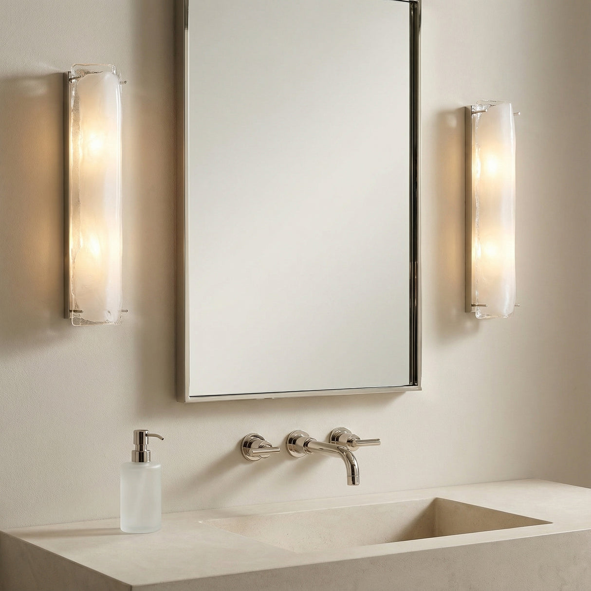 Kira Wall Sconce 26" for Modern home with Warm Beige Siding