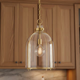 Lana Pendant 16 Aged Brass and Clear Glass for Modern Farmhouse home with Natural Wood