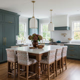 Lana Pendant 14, Aged Brass and Opal Glass for Modern Farmhouse home with White Siding