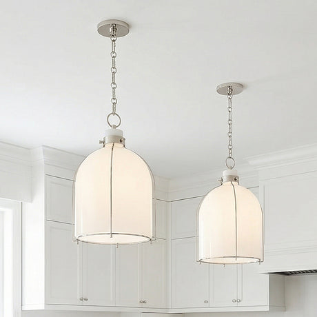 Lana Pendant 14, Polished Nickel and Opal Glass for Modern Farmhouse home with White Painted Wood