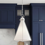 Leo Pendant 16, Polished Nickel and Opal Glass for Modern Farmhouse home with Navy Cabinetry