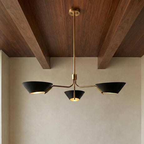 York 3 Light Chandelier 43", Patina Brass and Soft Black