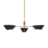York 3 Light Chandelier 43", Patina Brass and Soft Black