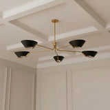 York 5 Light Chandelier 63", Patina Brass and Soft Black