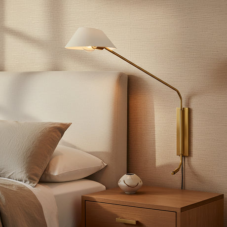 York Plug-in Wall Sconce for Modern home with Warm Beige Wallpaper