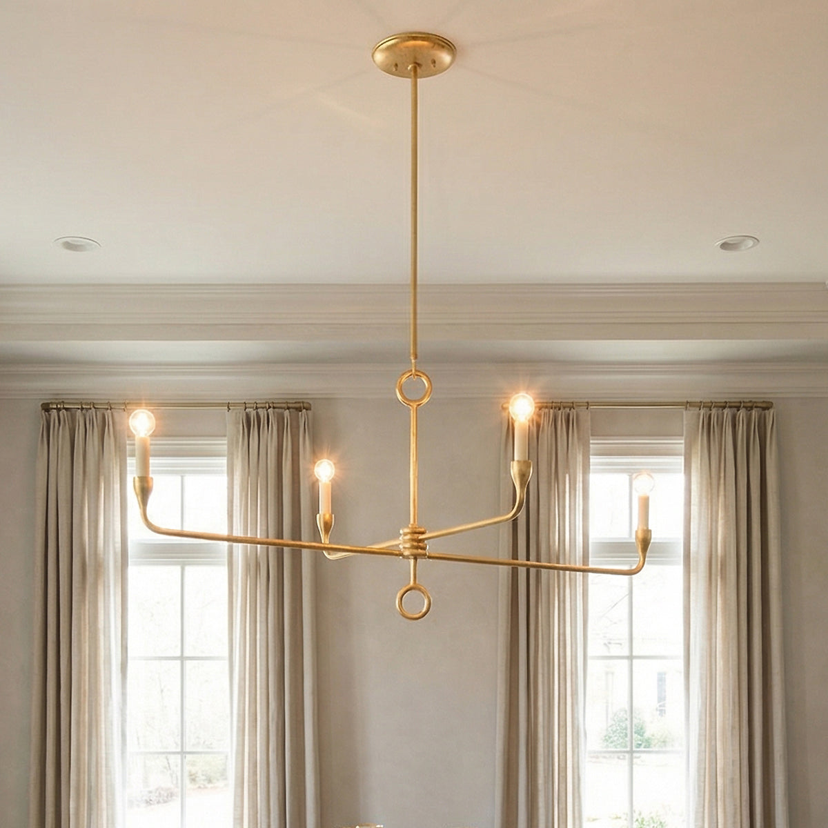 Adalyn 4 Light Chandelier 44" for Transitional home with Warm Beige Curtains