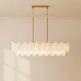 Grace Linear Chandelier 52", Brass with White Glass for Modern home with Warm Beige Walls