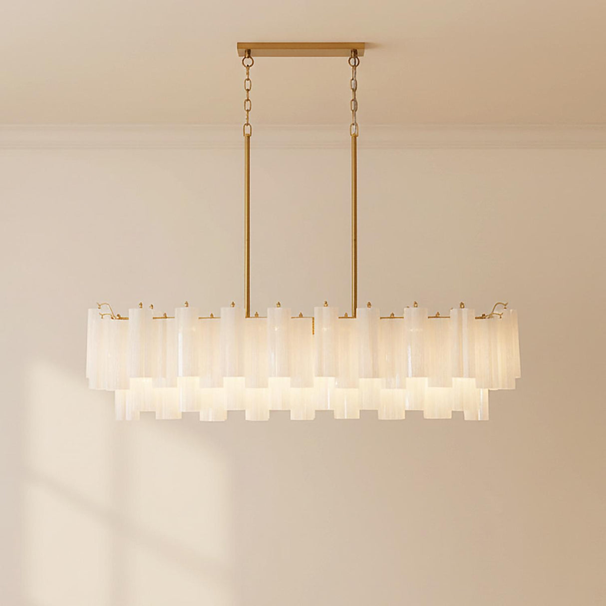 Grace Linear Chandelier 52", Brass with White Glass