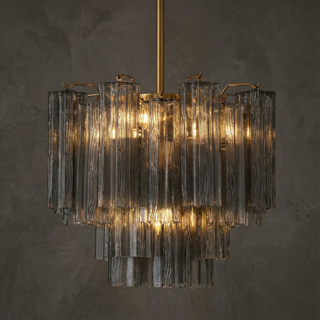 Grace 4 Light Mini Chandelier 18", Brass with Smoke Glass for Modern home with Dark Gray Siding