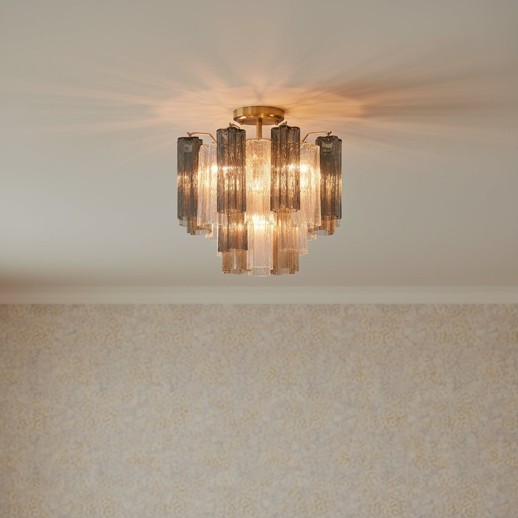 Grace Semi-Flush 18", Brass with Gilded Fog Glass for Transitional home with White Walls