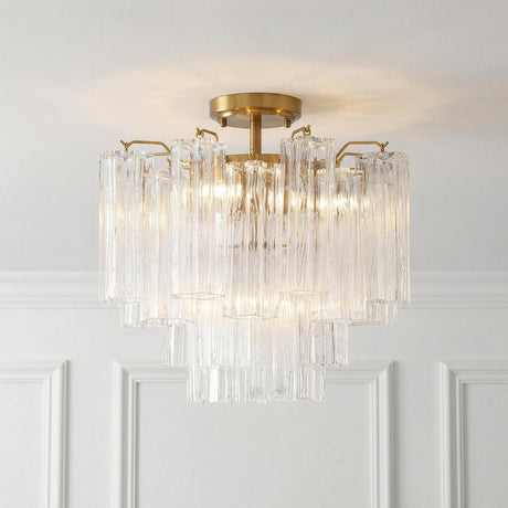 Grace Semi-Flush 18", Brass with Clear Glass linear Semi-Flush in a Transitional Entryway with white picture frame molding.