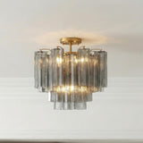 Grace Semi-Flush 18", Brass with Smoke Glass linear Flush Mount in a Contemporary Hallway with white crown molding.