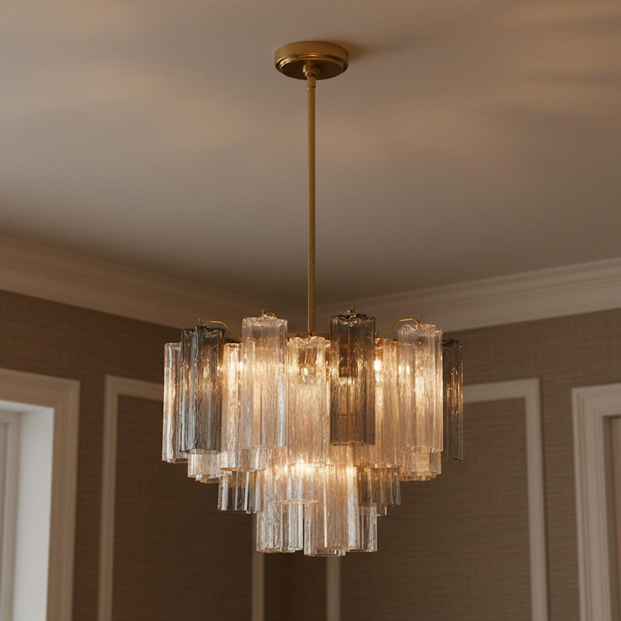 Grace 6 Light Chandelier 20", Brass with Gilded Fog Glass