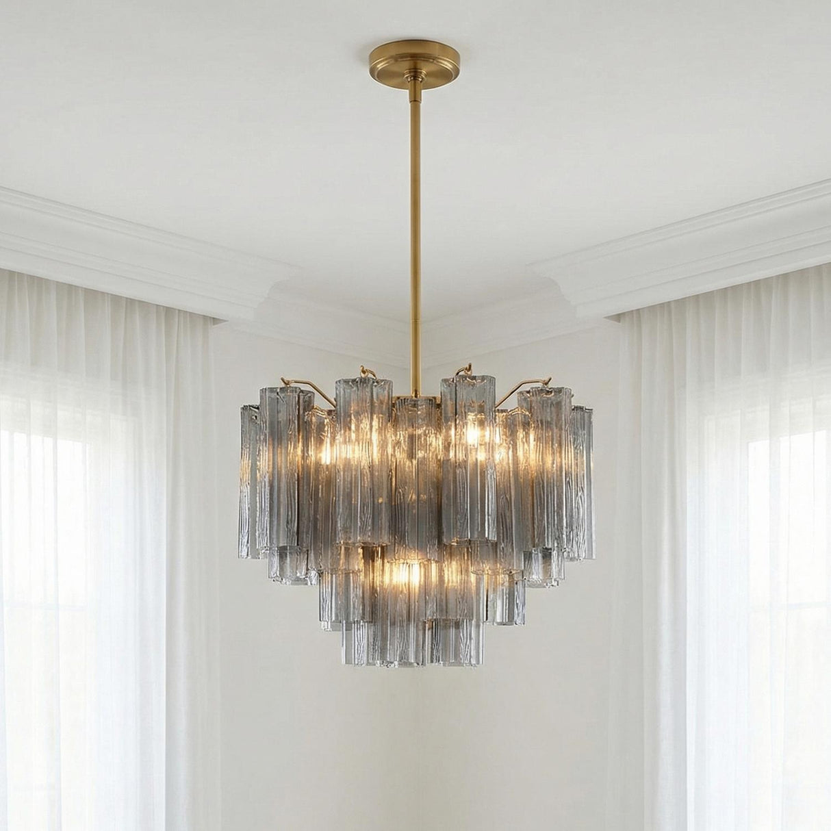 Grace 6 Light Chandelier 20", Brass with Smoke Glass