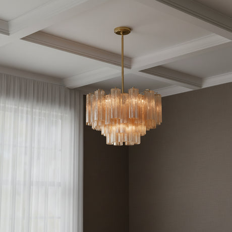 Grace 9 Light Chandelier 22", Brass with Topaz Glass for Modern home with Warm Beige Walls