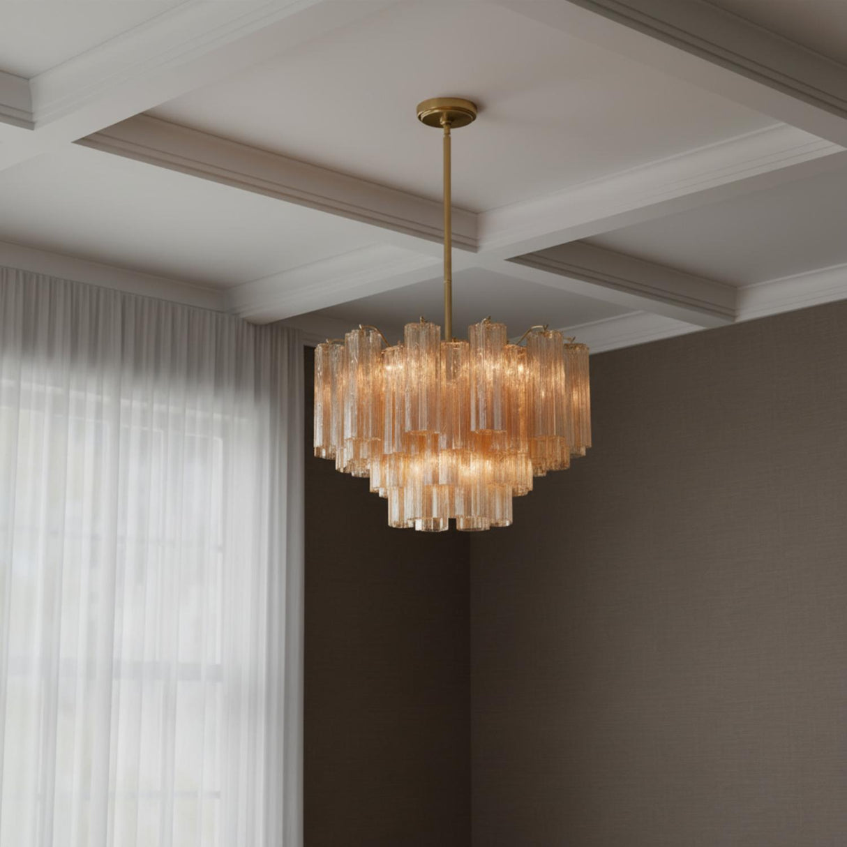 Grace 9 Light Chandelier 22", Brass with Topaz Glass