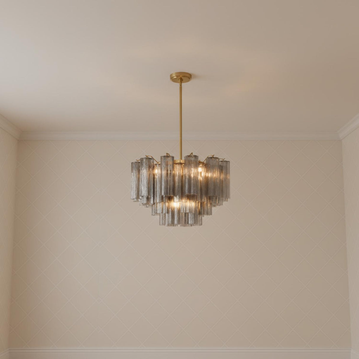 Grace 9 Light Chandelier 22", Brass with Smoke Glass