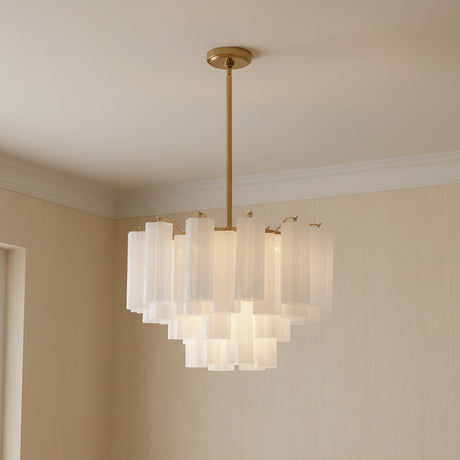 Grace 9 Light Chandelier 22", Brass with White Glass for Modern home with Beige Textured Walls