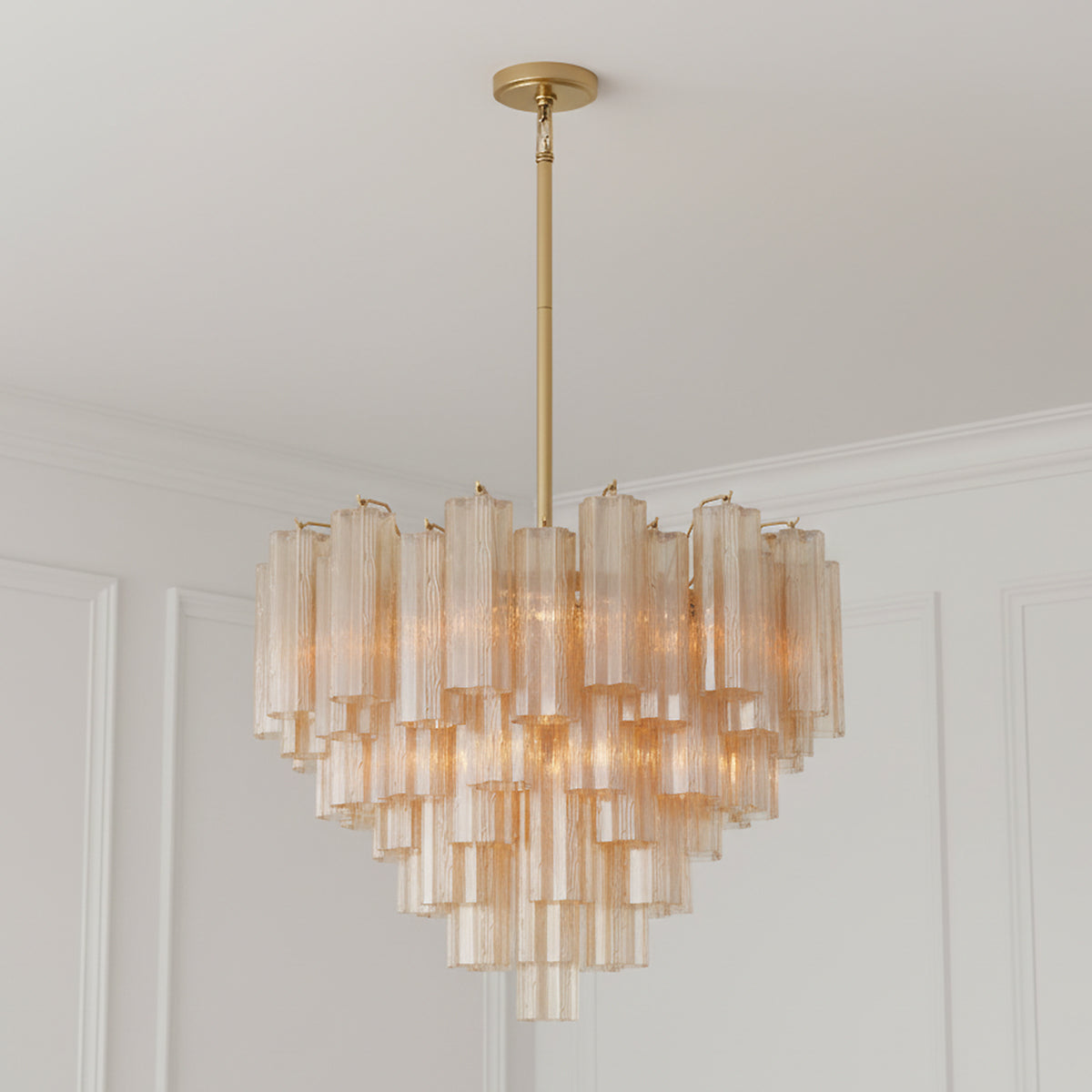 Grace 12 Light Chandelier 27", Brass with Topaz Glass for Modern home with White Walls