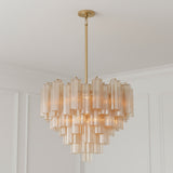 Grace 12 Light Chandelier 27", Brass with Topaz Glass for Modern home with White Walls