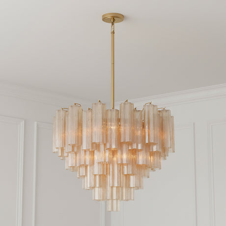 Grace 12 Light Chandelier 27", Brass with Topaz Glass for Modern home with White Walls