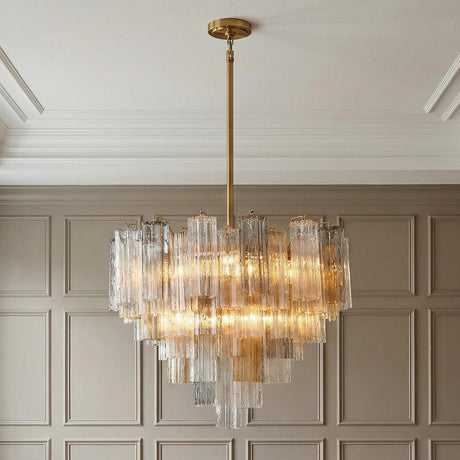Grace 12 Light Chandelier 27", Brass with Gilded Fog Glass