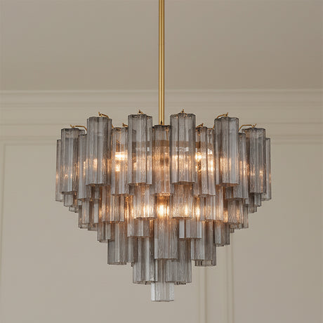 Grace 12 Light Chandelier 27", Brass with Smoke Glass for Modern home with White Walls