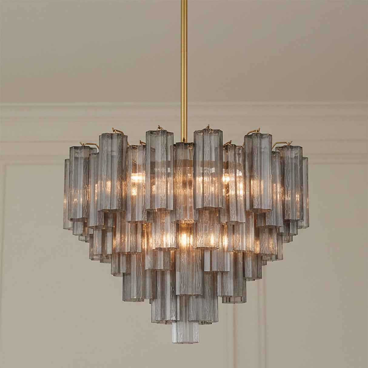 Grace 12 Light Chandelier 27", Brass with Smoke Glass